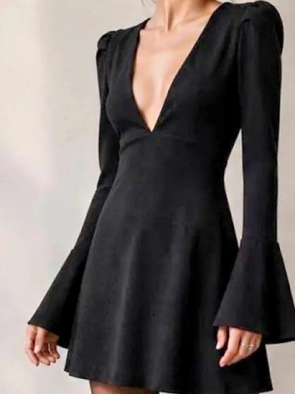 Free People Talk About It Mini Dress Black, bell sleeves, Like New, size small